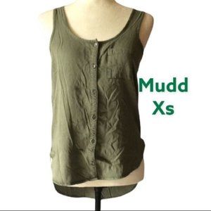 Mudd xs Top tank sleeveless green high low button front with pocket